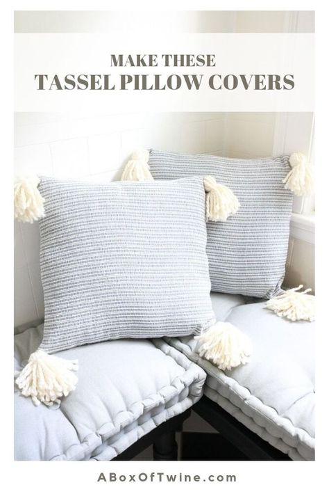 Decorate on a budget with these easy and creative hand made pillow covers to add to your living room, bedroom or outdoor chair cushions. These cheap pillow diy projects are fun to make, you'll find sew and no sew ideas so check out these diy pillow cover ideas. #diy #decorpillows #pillowcovers Modern Farmhouse Style Kitchen, Diy Pillow Covers, Farmhouse Style Table, Tassel Pillow, Drop Cloth Curtains, Old Sofa, Ticking Fabric, Diy Tassel, Outdoor Pillow Covers