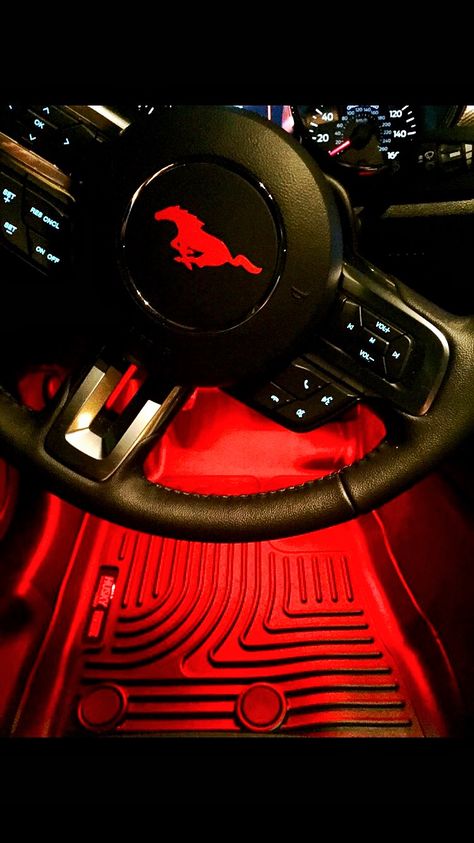 Mustang Steering wheel with red lights... and a red pony 🖤❤️ Stella🖤❤️ Black And Red Mustang, Mustang Steering Wheel, Black Mustang Red Interior, Red Mustang Aesthetic, Black Mustang Car, Mustang Truck, Red Interior Car, Ford Mustang Interior, 2012 Mustang