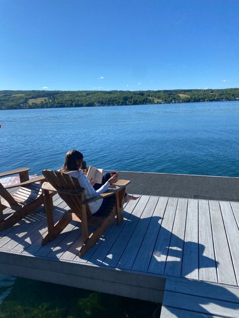 Lake Side Cabin, Lake Home Aesthetic, Coffee By The Lake, Living On A Lake, Wisconsin Lake House, Lakehouse Aesthetics, Lake Vacation Aesthetic, Lake House Vibes, At The Lake Aesthetic