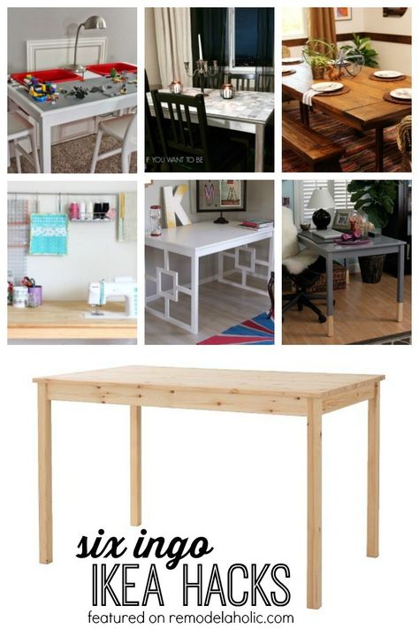 Grab a simple IKEA table and get to work making it your own with one of these Six Ingo Dining Table IKEA Hacks featured on Remodelaholic.com #ikea #ikeahacks #ikeaingo Ikea Wood Table, Ikea Dining Table Hack, Ikea Table Hack, Ikea Dining Table, Ikea Dining Room, Ikea Dining, Ikea Wood, Rustic Dining Furniture, Table Ikea