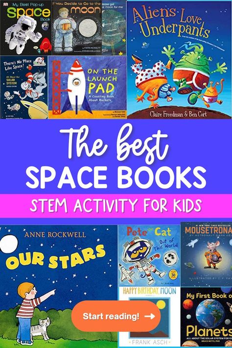 Space Unit For Kindergarten, Space Books For Preschool, Space For Preschoolers, Space Unit Study, Books About Space, Space Books For Kids, Books Recommendation, Family Literacy Night, Preschool Library