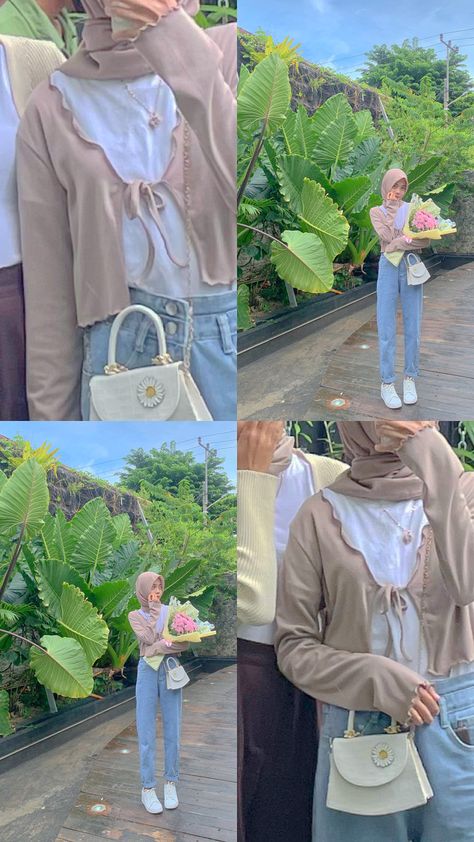 Ootd Hijab Study Tour, Ootd Hijab Cardigan, Outfit Study Tour, Outfit Cardigan Hijab, Cardigan Outfit Hijab, Ootd Sweater, Ootd Simple, Ootd Korean Style, Ootd Aesthetic