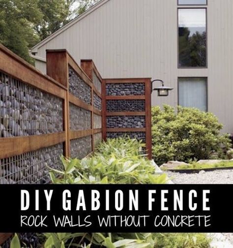 Rock Fence, Privacy Fence Landscaping, Gabion Retaining Wall, Gabion Fence, Gabion Wall, Privacy Fence Designs, Backyard Privacy, Building A Fence, Diy Fence