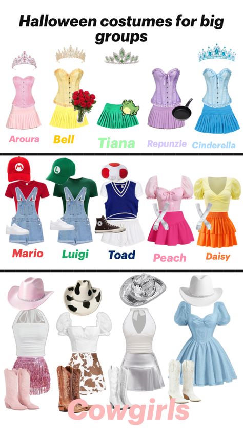 Costume Ideas For Big Groups, Disney Princess Group Costumes, Halloween Group Ideas, Friends Halloween Costumes, Halloween Costumes For Big Kids, Middle School Lockers, Cute Halloween Costume Ideas, Fun Halloween Outfits, Costumes For Groups