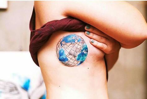 Earth Tattoos, Scientific Tattoo, Globe Tattoo, Watercolour Tattoos, Globe Tattoos, Earth Tattoo, Tattoo Symbols, Tattoos Inspiration, Tattoo Color