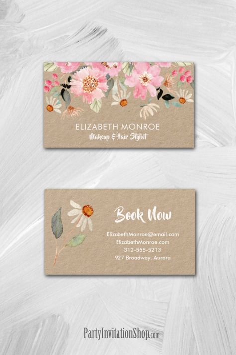 Pink Floral on Kraft Business Cards Florist Business Card Ideas, Makeup Artist Cards, Essential Oil Aphrodisiac, Florist Business Card, Kraft Business Cards, Artist Wedding, Flower Cafe, Buisness Cards, Shop Branding