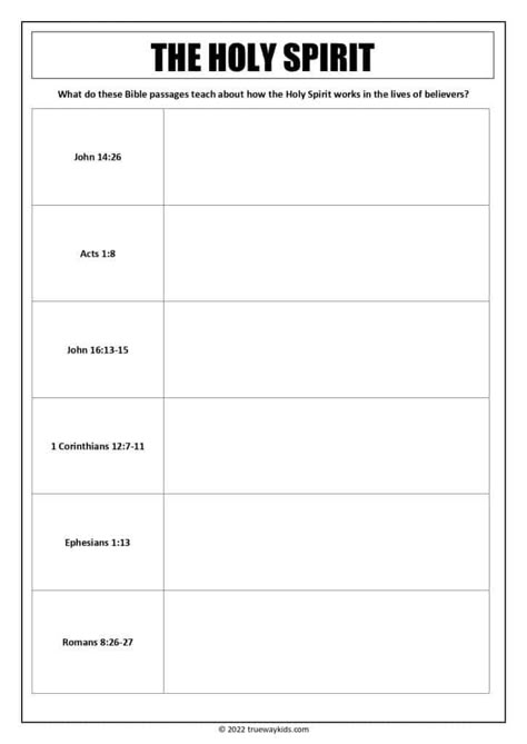 This worksheet is perfect for any teen looking to learn more about the Holy Spirit. It includes Bible verses and questions for reflection. Holy Spirit Activities For Kids, Bible Worksheets For Teens, Bible Activities For Teens, Bible Activity Sheets, Bible Alphabet, Teen Bible Lessons, Youth Ministry Lessons, Study Pages, Teen Bible Study