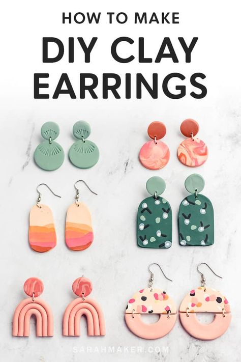 Best Polymer Clay For Earrings, Polymer Clay Earrings Design Ideas, How To Bake Polymer Clay Earrings, Basic Clay Earrings, How To Make Clay Earrings For Beginners, Diy Polymer Clay Earrings Tutorial, Beginner Polymer Clay Earrings, Homemade Earrings Clay, Clay Earrings For Beginners