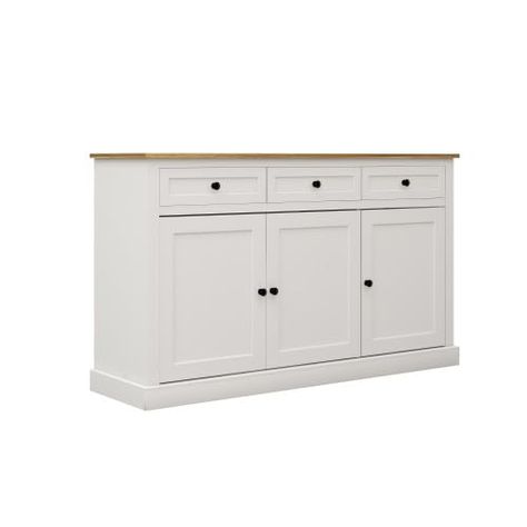 (Promoted) Buffet Cabinet Storage Sideboard Farmhouse Server Bar Wine Cabinet with 3 Drawers & 3 Doors Adjustable Shelves for Dining Living Room Kitchen Cupboard-White #winecabinetwithstorage White Wine Cabinet, Buffet Cabinet Grey, Wine Buffet Cabinet The Home Depot, Wine/coffee Cabinet, 36” Buffet Cabinet, Buffet Cabinet, Dining Living Room, Wine Cabinets, Sideboard Storage