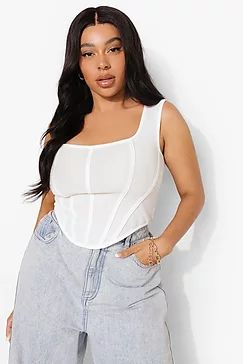 White Tops Outfit, Plus Size Camisoles, Pleated Skater Dress, Corset Outfits, Structured Corset, Lace Up Bodycon Dress, Plus Size Summer Outfits, Plus Size Corset, Long Slip