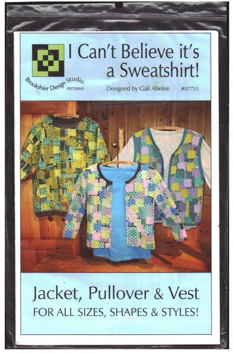 Brookshier Design Studio 07753 Jacket, Vest Size: All Uncut Sewing Pattern https://is.gd/9wkMlS #BrookshierDesignStudio, #SewingPattern Pattern-Walk Diy Vest Pattern, Sweatshirt Jackets Diy, Quilt Jacket Pattern, Sweatshirt Refashion Remake, Sweatshirt Jackets Patterns, Quilted Sweatshirt Jacket, Sweatshirt Sewing Pattern, Sweatshirt Sewing, Diy Vest