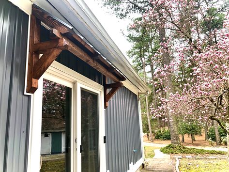 Metal Roof Awning Over Door, Pergola Over Door Entrance, Metal Roof Awning, Walkway Cover, Awning Over Door, Side Walkway, Front Door Awning, Porch Awning, Metal Awning