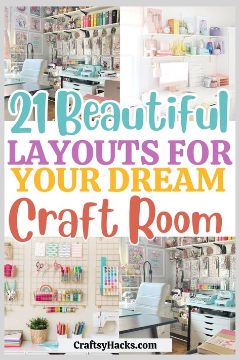 Transform your craft space with these craft room ideas that maximize organization. Discover craft room organization tips to keep your supplies tidy, and explore storage solutions designed for every crafter's needs. Get inspired with these practical ways to enhance your craft room design. Best Craft Storage Ideas, Craft Room Designs Layout, Accent Wall Craftroom, Crafting Closet Organization, Craft Closet Design Layout, Decluttering Craft Room, Fancy Craft Room, Modern Craft Room Ideas, Fun Craft Room Paint Colors