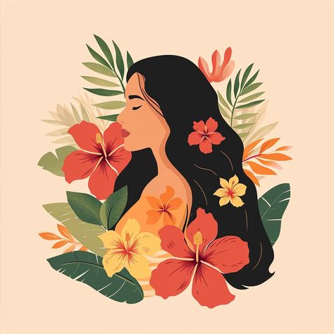 🚀🎁Charming Illustrations with Midjourney Prompts: Follow the Link in my Profile🤩🔗 Girly Art Illustrations Style, Feminine Drawings, Woman With Long Hair, Artsy Photography, Photoshop Artwork, Boho Painting, Flowers In Her Hair, Beautiful Art Paintings, Girly Wall Art