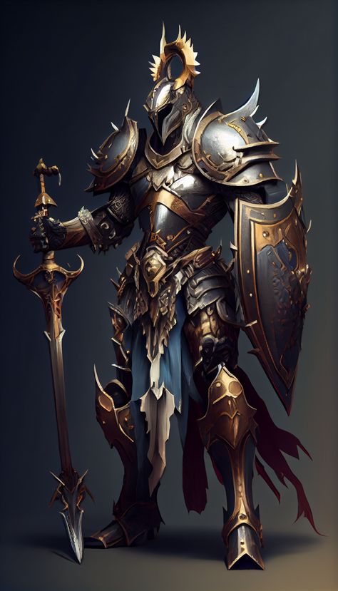 Dragon Armor Design, Paladin Fantasy Art, Holy Knight Fantasy Art, Knight Statue Fantasy Art, Gold Knight Fantasy Art, Knight Armor Real, Paladin Armor, Ornate Knight Armor, Warrior Concept Art