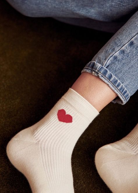 Heart Socks - Red - Organic Cotton - Sézane Twilight Oc, Valentines Socks, Bachelorette Inspo, Golden Mix, Heart Socks, Elegant Flats, Picnic Date, Patchwork Jeans, Look After Yourself