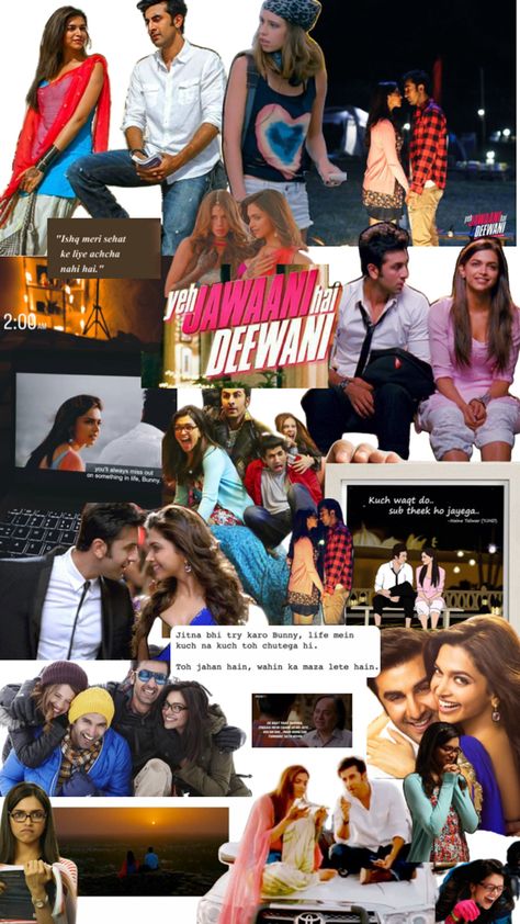 Yeh Jawani Hai Deewani, Yjhd Quotes, 90s Bollywood Songs, Netflix And Chill Tumblr, 90s Bollywood Aesthetic, Pretty Movie, Movie Collage, Bollywood Theme, Classic Films Posters