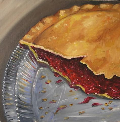 Vic Vicini, Cherry pie Pie Painting, Pie Drawing, Food Paintings, Illustration Art Nouveau, Food Art Painting, Dessert Art, Cake Illustration, Food Artists, Rennaissance Art