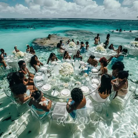 Ocean Wedding Reception, Wedding In Water, Old Money Beach Wedding, Garden Beach Wedding, Swim Wedding, Wedding On Water, Wedding In Beach, Israelite Wedding, Water Wedding Photos