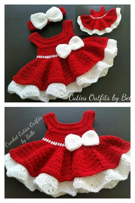 Christmas Baby Dress Crochet Pattern Santa Baby Dress, Crochet Christmas Dress Baby Free Pattern, Crocheted Baby Dress Patterns, Crochet Baby Christmas Outfit, Free Crochet Patterns For Babies, Christmas Crochet Clothes, Baby Christmas Crochet, Crochet Baby Clothes Free Patterns, Free Crochet Baby Dress Patterns