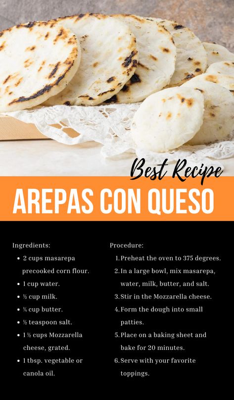 Arepa Con Queso Recipe, Arepas Con Queso Recipe, Cheese Arepas Recipe, Venezuela Recipes, Con Queso Recipe, Arepas Recipe, Bread Head, Hispanic Recipes, How To Make Tortillas