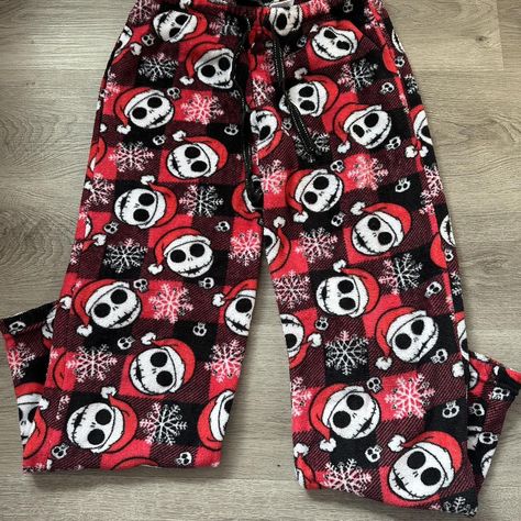 really cute medium nightmare before christmas pj... - Depop Christmas Pjamamas, Christmas Pj Outfit, Christmas Pj Pants Aesthetic, Pj Pants Christmas, Cute Christmas Pj Pants, Pajamas Y2k, Fluffy Pj Pants, Chirstmas Pajama Pants, Nightmare Before Christmas Pants