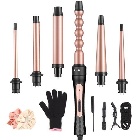 PRICES MAY VARY. 💕【6-IN-1 CURLING WAND SET】-This professional curling iron set includes 6 tourmaline ceramic barrels: cylinder barrels(1.25'', 0.98'', 0.35''), conical barrels(0.35''-0.7'', 0.74''-1.25''), 1'' spiral barrel. allowing you to enjoy different hairstyles, from beach waves to tight curls, long to short hair. easy to use for beginners. 💕【Tourmaline Ceramic Hair Curling Iron】-Provides even heat, releases negative ions, helps lock moisture into the hair and protects the hair cuticle, Spiral Curling Iron, Curly Iron, Hair Curling Iron, Curling Wand Set, Hair Cuticle, Curling Iron Hairstyles, Curling Hair With Wand, Long To Short Hair, Hair Curling