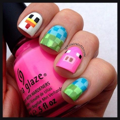 Minecraft Nails, Game Nails, Comic Nails, Adorable Nails, Birthday Plans, Awesome Nails, Nails Fashion, Really Cute Nails, Nails For Kids