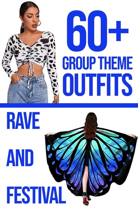 Looking for a group theme with your friends? We gathered and listed the best-themed products, so you get your creativity rolling and get everything you need for your group! Rave Group Theme, Group Festival Outfits Theme, Group Outfits Theme, Festival Themed Outfit, Rave Group Outfit Themes, Festival Theme Outfit, Group Festival Outfits Matching, Best Friend Festival Outfits, Group Festival Outfit Ideas