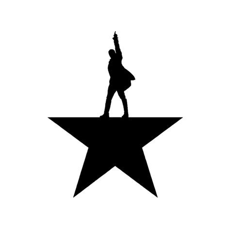 It’s a black star with the top spike of the star is replaced with the silhouette of Alexander Hamilton from the musical Hamilton pointing up. The background is white. This is the logo for the musical Hamilton. Hamilton Widget, Hamilton Embroidery, Hamilton Silhouette, Hamilton Tattoo, Hamilton Background, History Stickers, Hamilton Party, Cricut Cardstock, Hamilton Logo