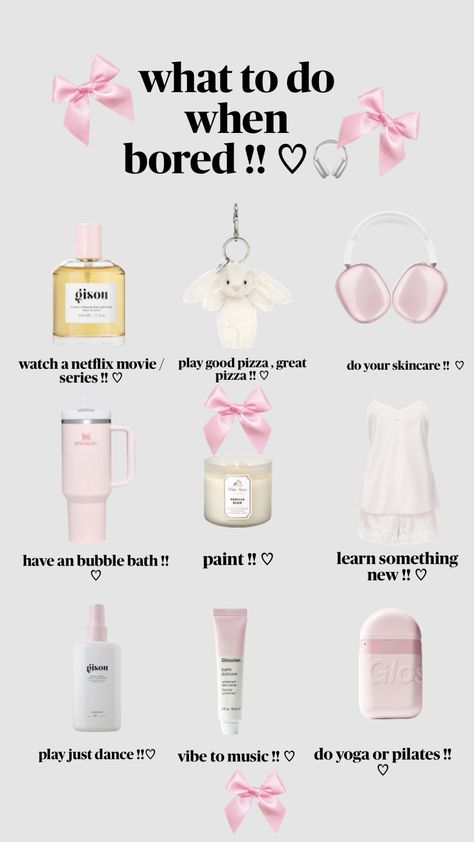 #coquette #tips #pink #selfcare #beauty #vibes #aestheic #aestheiclife #skincare #bows Coquette Tips, Pink Selfcare, Beauty Vibes, What To Do Today, What To Do When Bored, Balm Dotcom, Things To Do When Bored, Netflix Movie, Good Pizza