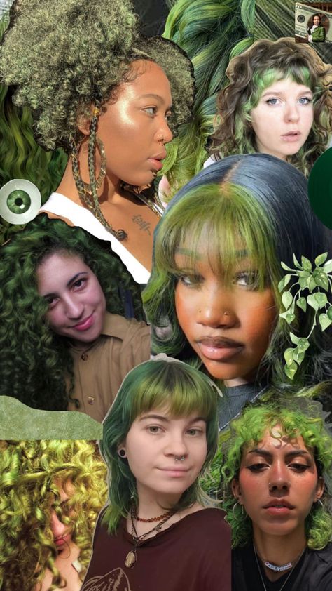 Mossy Green Hair, Forest Hair Color, Olive Color Hair, Faded Green Hair, Matcha Green Hair, Green Hair Inspiration, Moss Green Hair, Green Curly Hair, Olive Green Hair