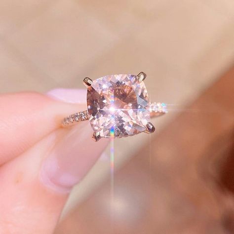 Colored Engagement Ring, Morganite Wedding Ring, Morganite Engagement Ring Halo, Pink Morganite Ring, Vintage Wedding Ring, Women Wedding Ring, Colorful Gemstones, Colored Diamond Rings, Radiant Engagement Rings