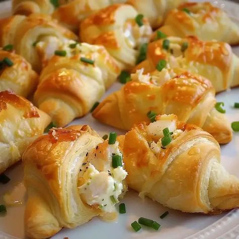 Crab & Cream Cheese Filled Crescent Rolls Crab In Crescent Rolls, Crab And Cheese Filled Crescent Rolls, Crab Crescent Rolls Appetizers, Crab Crescent Rolls, Crab Rangoon Crescent Rolls, Cressant Rolls Recipes Appetizer, Cream Cheese Filled Crescent Rolls, Crescent Roll Ring Recipes, Cheese Filled Crescent Rolls