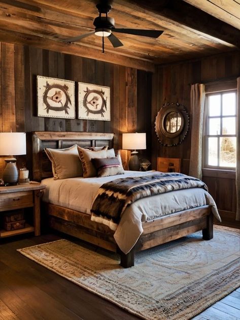 Chalet Entrance, Western Apartment, Western Bedroom Ideas, Rustic Bedroom Ideas, Western Bedrooms, Vintage Inspired Bedroom, Western Room, Blanket Colors, Bedroom Rustic