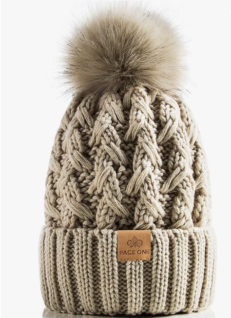 PAGE ONE Womens Winter Ribbed Beanie Crossed Cap Chunky Cable Knit Pompom Soft Warm Hat Stylish Winter Hats, Walking Dogs, Slouchy Beanie Hat, Cable Knit Hat, Outdoor Cap, Senior Picture Outfits, Chunky Cable Knit, Page One, Ski Hats