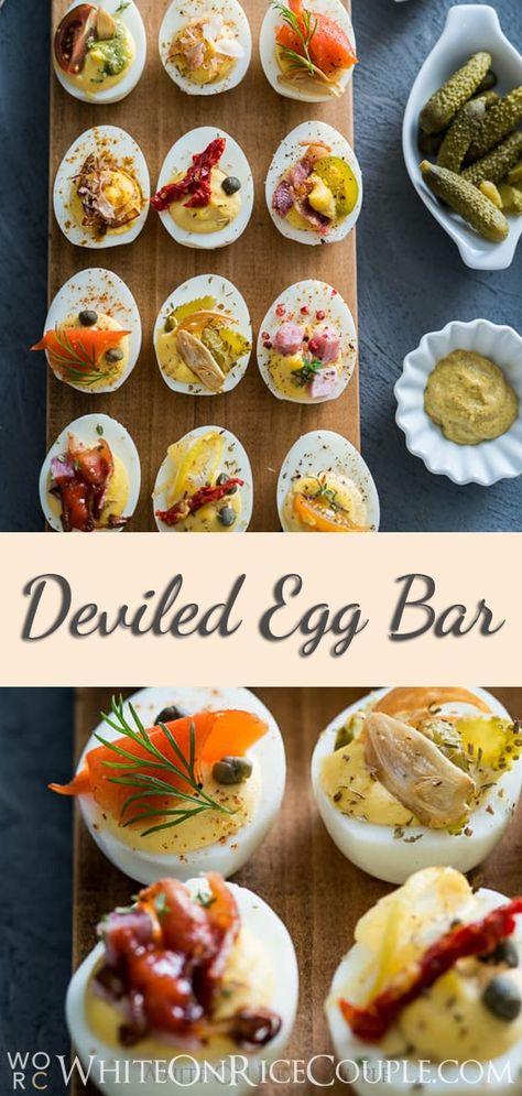 Deviled Eggs Recipe for Deviled Egg Bar Party! | @whiteonrice Easy Deviled Egg Recipe, Spicy Deviled Eggs, Deviled Egg Recipe, Deviled Eggs Recipe Easy, Devilled Eggs Recipe Best, Deviled Eggs Recipe Classic, Devilled Eggs, Avocado Deviled Eggs, Best Deviled Eggs