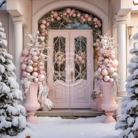 This wonderful Christmas Front Door stock image/ mockup photo features a Pink & White French Country Aesthetic & a welcoming holiday vibe.  Vibe: Pink, Pastel, French Country, Cozy, Warm, Country, Classic, Pretty, Cottagecore, Festive, Christmas, Holiday THIS IMAGE IS ALSO AVAILABLE IN THESE BUNDLES: + Our 'Full House' Pink Christmas House Pink & White Decor Bundle of 72 images:  https://www.etsy.com/listing/1583930995/pink-christmas-mockup-bundle-set-of-72  + Our bundle of 12 Pink Christmas Fro Shabby Christmas Tree, Christmas Decor For Outside Of House, Snowbaby Christmas Display, Pink Christmas Window Display, Pink Christmas Porch, Porch Window Christmas Decor, Christmas Pastel Decor, Business Christmas Decor, Pastel Christmas Aesthetic