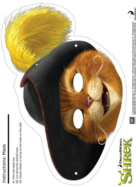 Click HERE to download the Puss in Boots mask from Shrek. You might also like:Free Printable Shrek Mask CraftFree Printable Shrek Donkey MaskFree Shrek Printable Fiona Mask CraftShrek Puss in Boots Craft Photo Booth Props Free, Shrek Birthday, Shrek Dreamworks, Printable Halloween Masks, Shrek Party, Mask Craft, Shrek Costume, Boots Party, Props Free