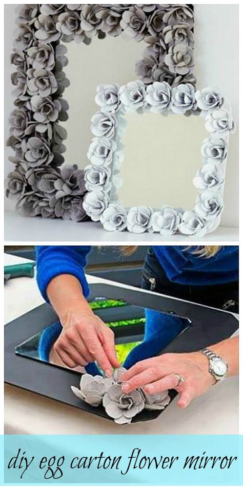 DIY egg carton flower mirror (DIY Saturday featured project @ A Cultivated Nest) Flower Mirror Diy, Diy Egg Carton, Egg Carton Flowers, Carton Diy, Diy Flores, Egg Cartons, Egg Carton Crafts, Flower Mirror, Fleurs Diy