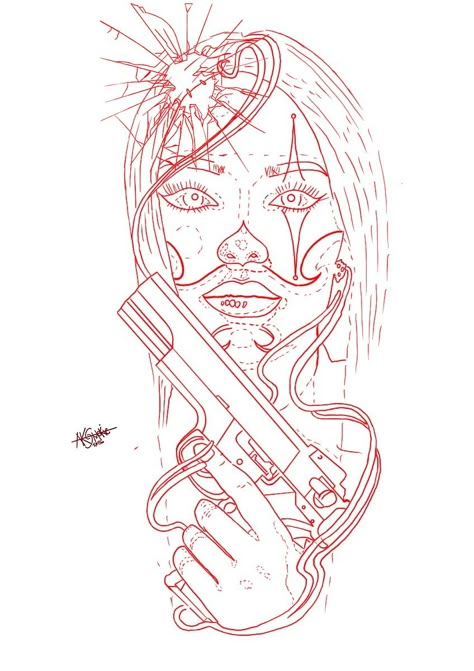 Harley Quinn Tattoo Stencil, Harley Quinn Tattoo Design, Tattoo Stencil Designs, Harley Quinn Tattoo, Cute Drawings Of Love, Harley Quinn Drawing, Girl Arm Tattoos, Girls Tattoo, Tattoo Outline Drawing