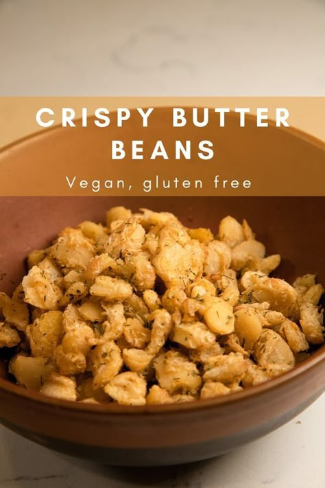 Crispy butter beans! Eat them as a high fiber snack or use them to top a salad! Snacks With Beans, Air Fried Butter Beans, Crunchy Butter Beans, Crunchy High Protein Snacks, Crispy Butter Beans, Bean Snack Recipes, High Fiber Gluten Free Recipes, High Fiber Side Dishes, Puffed Beans