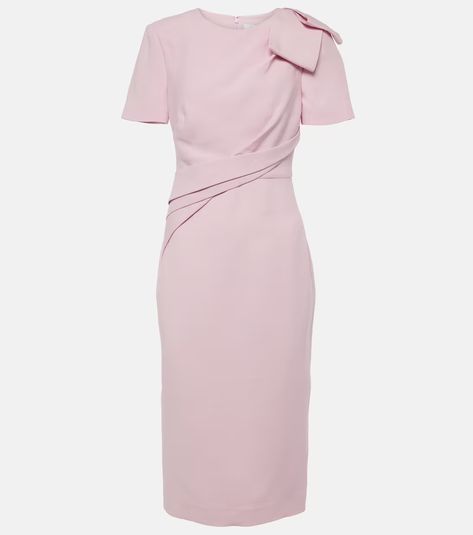 Bow-detail wool and silk midi dress in pink - Roland Mouret | Mytheresa Dresses With Bows, Dress Advertisement, Business Attire Women, Christian Dior Haute Couture, Midi Dress Style, Business Dress, Pink Dresses, Maid Dress, Daytime Dresses