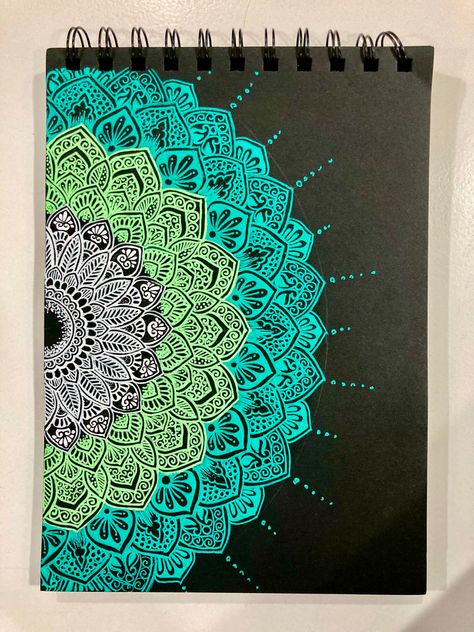 Mandala Art Black Paper, Neon Mandala On Black Paper, Mandala Art On Black Canvas, Mandala Drawing On Black Paper, Black Sheet Drawings, White Mandala On Black Paper, Mandala On Black Canvas, Mandala Art On Black Paper, Black Paper Drawing Ideas Easy