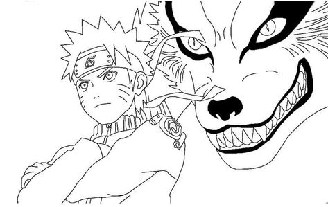 Naruto And- The Nine Tailed Fox Coloring Page Nine Tailed Fox Naruto, Naruto Nine Tails, Naruto Coloring Pages, Naruto Coloring, Manga Coloring Pages, Chibi Coloring Pages, Naruto Tattoo, Naruto Sketch, Bear Coloring Pages