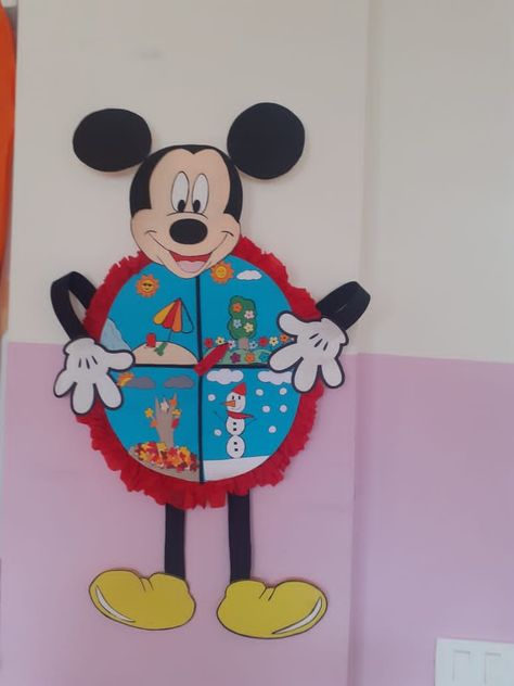 Mickey mouse craft for the 4 seasons ... learning tools ... preschool... for kids ... classroom decoration.. Mickey Mouse Classroom Decorations, Mouse Craft, Season Craft, Mickey Mouse Classroom, Mickey Mouse Crafts, Bee Themed Classroom, Craft Preschool, The 4 Seasons, Mickey Theme