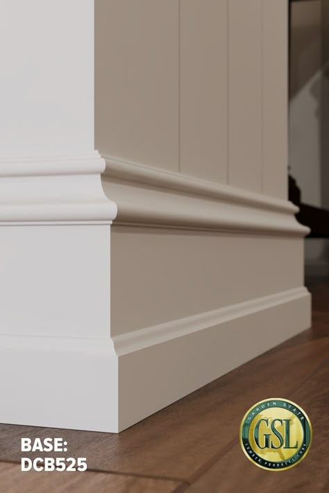 It’s Moulding Monday! Transform your hallway with a seamless blend of classic elegance and modern design using Garden State Lumber products!   Check out this stunning setup featuring our Base DCB525, Casing DC450, Crown DCR558, and Shiplap SL514.   Whether you're going for a clean, timeless look or adding texture with shiplap, these high-quality trims bring sophistication to any space. Ready to elevate your interiors? Let us help you create your dream space! Shiplap Baseboard Trim, Georgian Style Crown Molding, Elegant Trim Work, Base Moulding Styles, Traditional Millwork Details, Baseboards And Trim Styles, Coastal Moulding, Millwork Around Windows, Cottage Trim Ideas