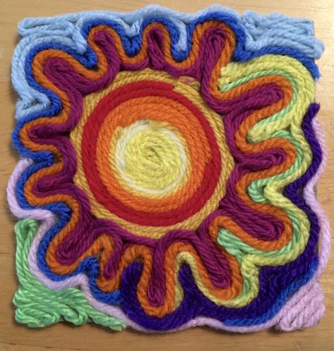 Yarn Painting Art, Mexican Sun, Weather Unit, Leftover Yarn, Yarn Painting, 4th Grade Art, 5th Grade Art, 3rd Grade Art, Mexican Crafts