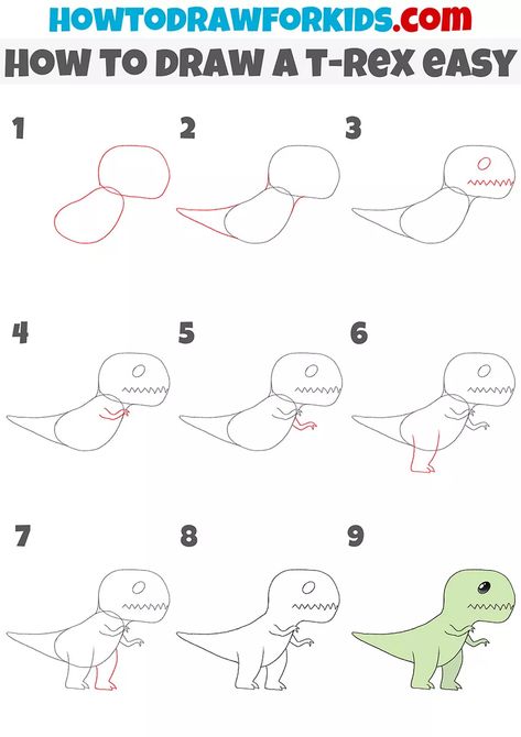 How to Draw a T-Rex Easy - Easy Drawing Tutorial For Kids How To Draw A T-rex, T Rex Drawing, Rex Drawing, Draw A Dinosaur, Animals Sketches, T Rex Toys, Oak Art, Tips For Drawing, 30 Day Drawing Challenge