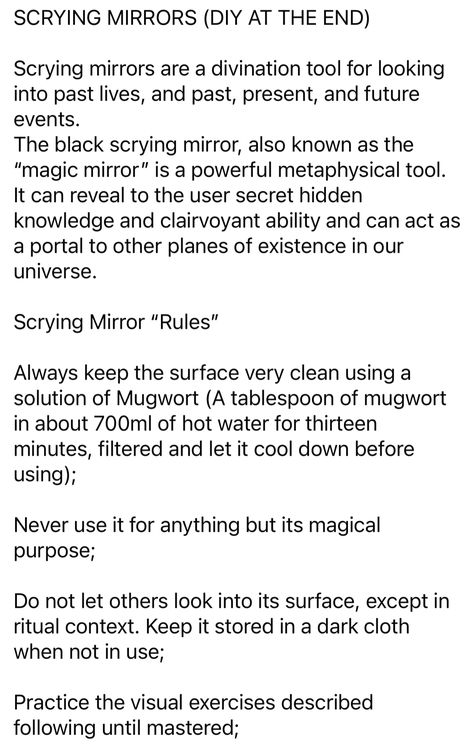 Diy Divination Tools, Diy Scrying Mirror, Witchy Remedies, Mirror Divination, Satanic Bible, Grimoire Ideas, Witchcraft Diy, The Satanic Bible, Mirror Magic